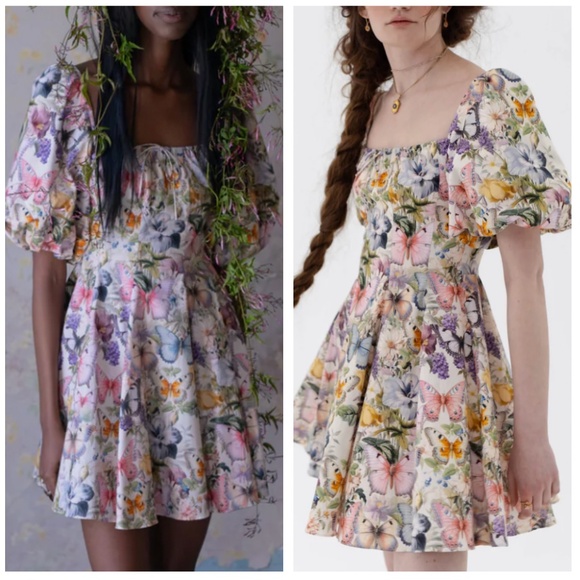 NEW Selkie The Cotton Mini Day Dress - Butterfly Botanics Print - Picture 2 of 13